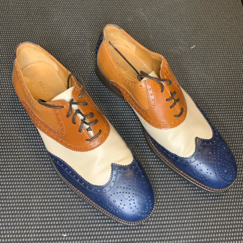 Zara Wingtip Brogue Oxford - Royal Blue/Tan